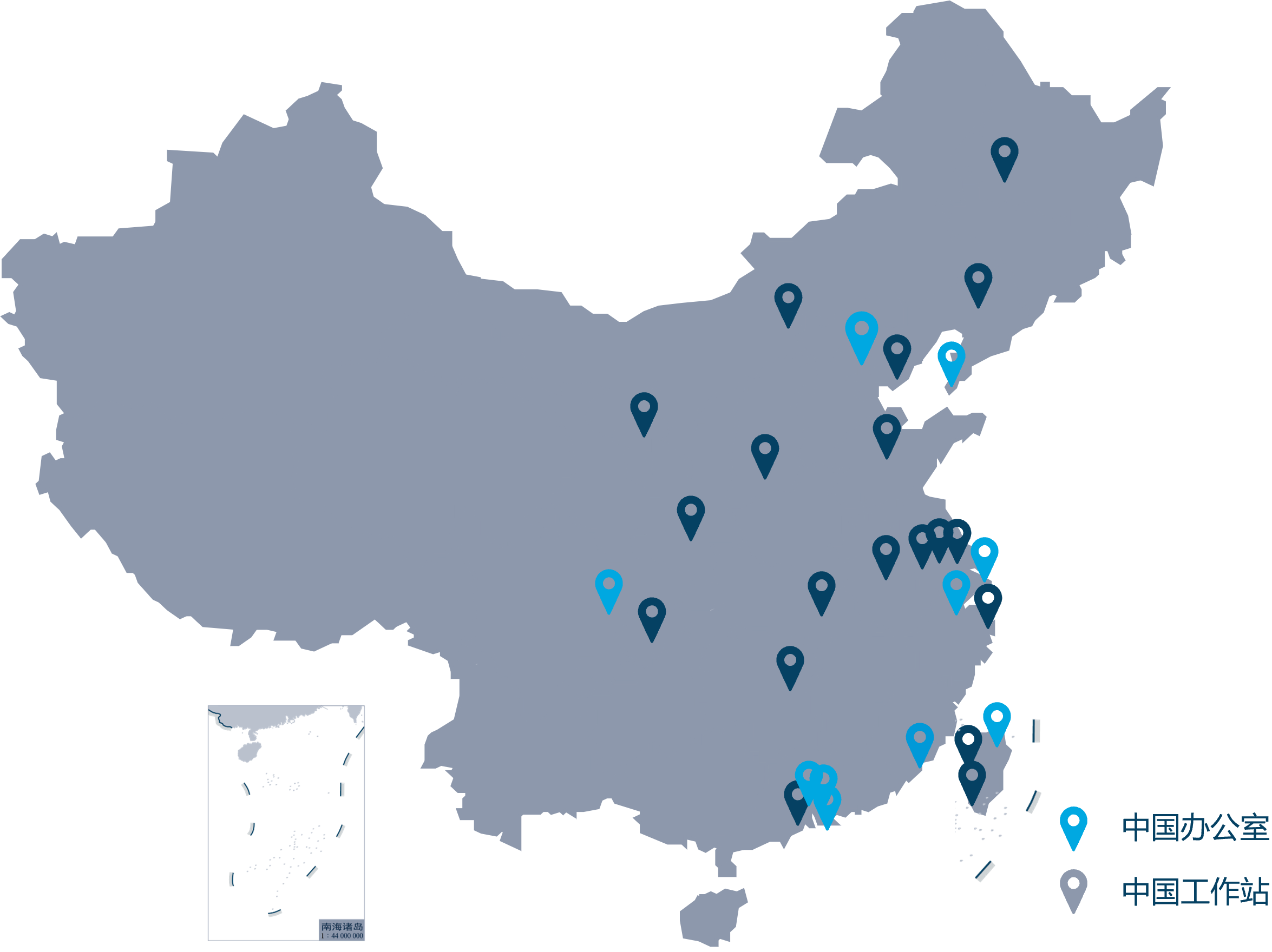 China locations 中国业务分布图